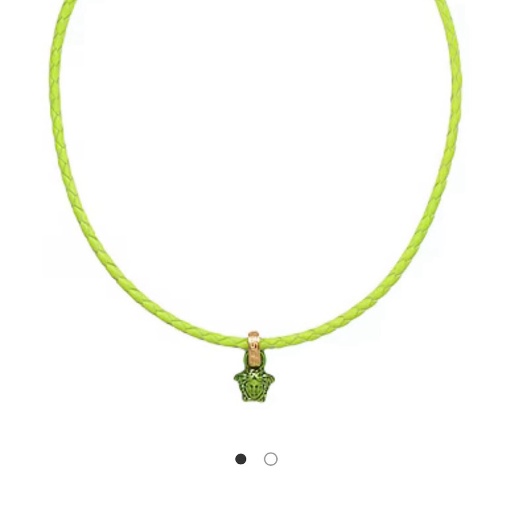 Versace Medusa leather rope necklace with rhinestone in acid green